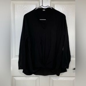 E- Black V-Neck Pullover Blouse